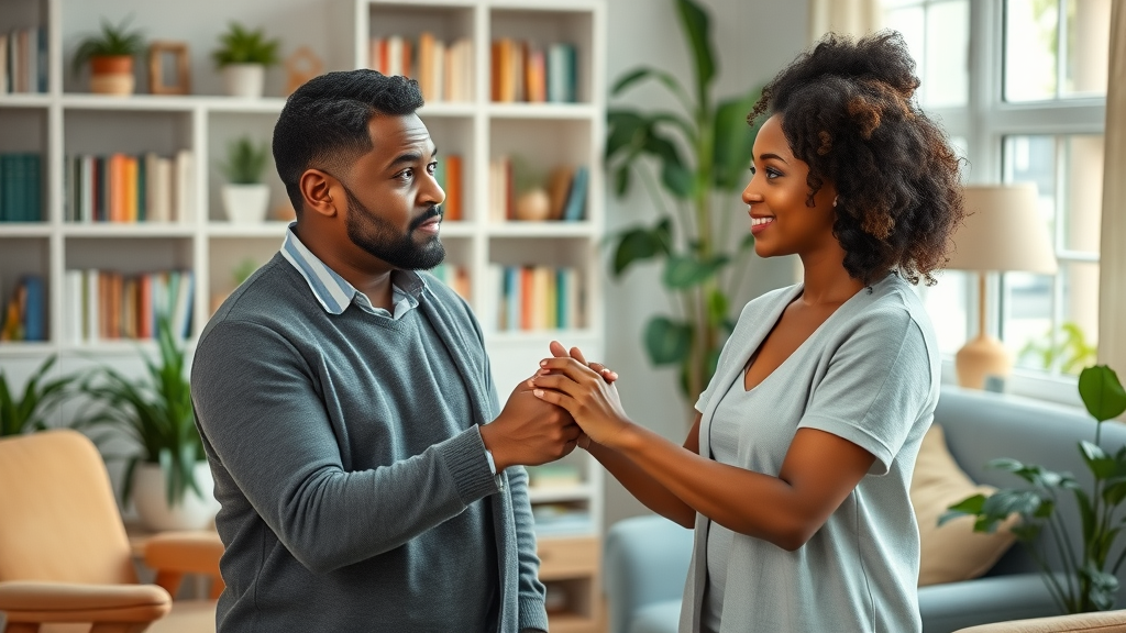 Diverse couple reconnecting through couples therapy for communication