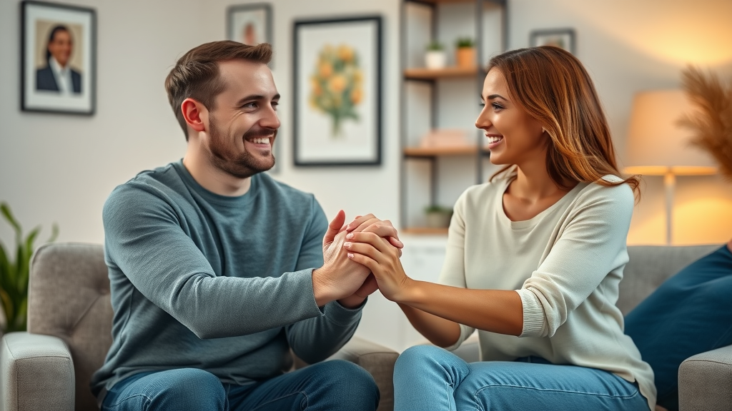 couples therapy for addiction supportive couple holding hands in a counseling session