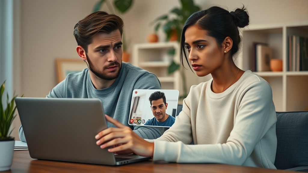 thoughtful young couple on a video call discussing trust issues in a cozy apartment - couples therapy for long distance relationships