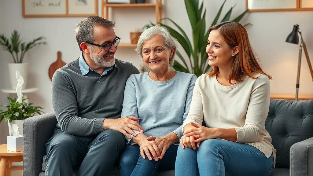 Supportive therapist with hopeful couple in counselling for gambling addiction, photorealistic, warm British therapy office